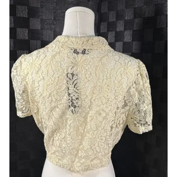 Allegra K Beige Floral Lace Lapel Collar Short Sleeve Bolero Shrug Cardigan L - Picture 3 of 8